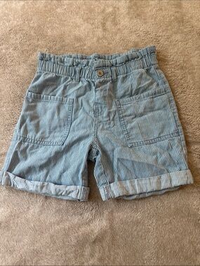 Blue and White Pinstripe Rolled Hem Shorts